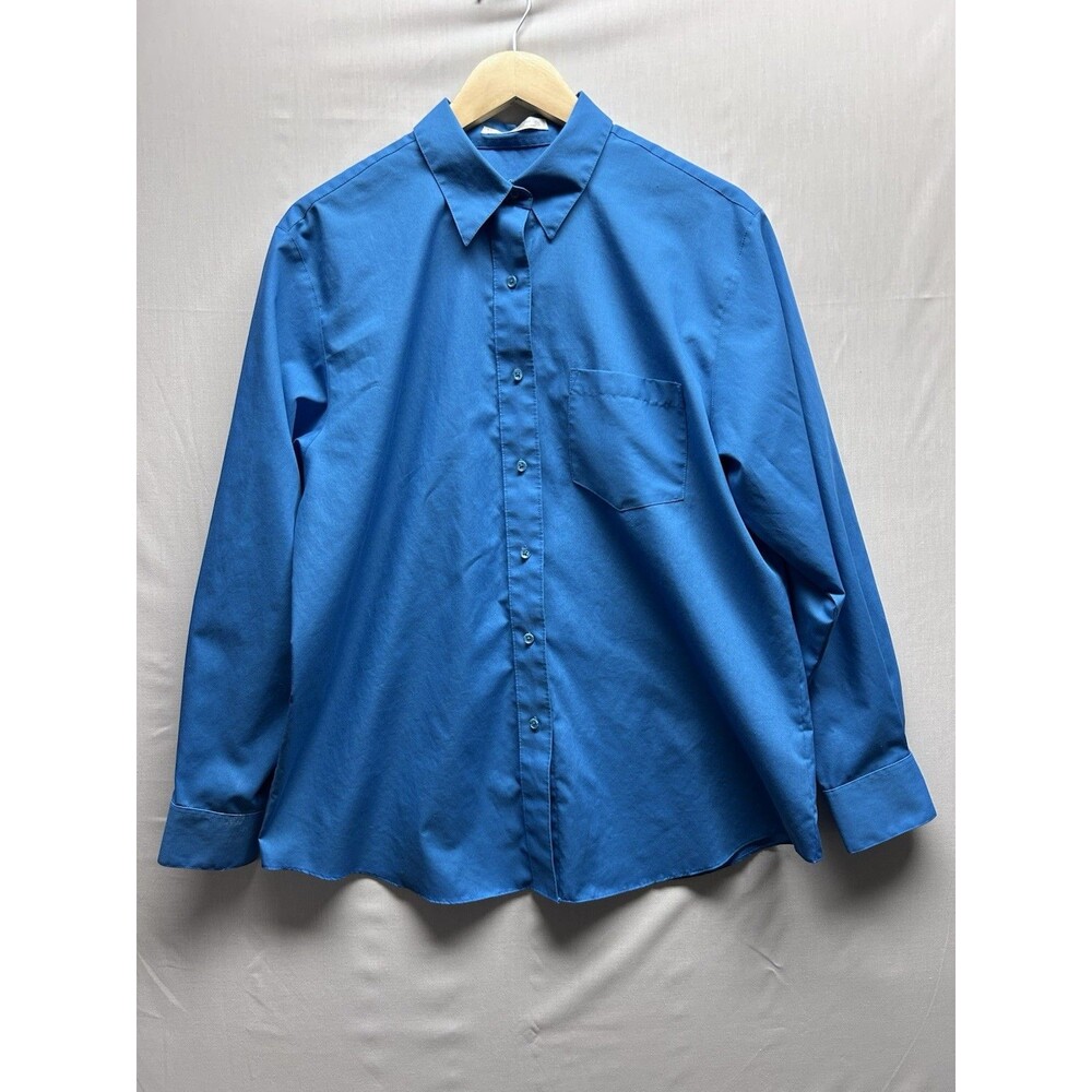 Foxcroft Womens 14 Deep Blue Collared Button Up Blouse Wrinkle Free Business Top